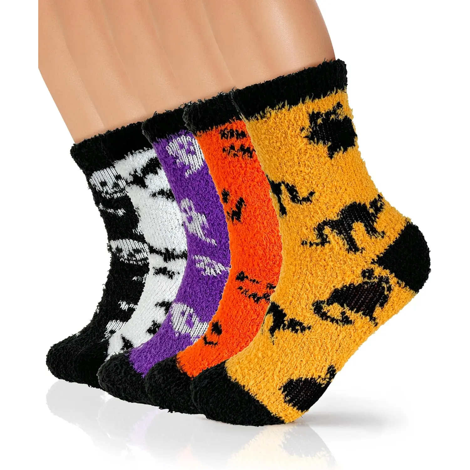 5 Pairs Halloween Fuzzy Socks for Boo Spooky Basket Stuffers, Soft Cozy Fluffy Warm Novelty Socks for Halloween Gifts