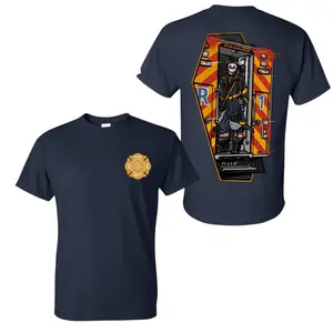 Skeleton Firefighter Rescue Truck T-Shirt, 2 Sides, Fire Dept Maltese Cross Graphic Tee