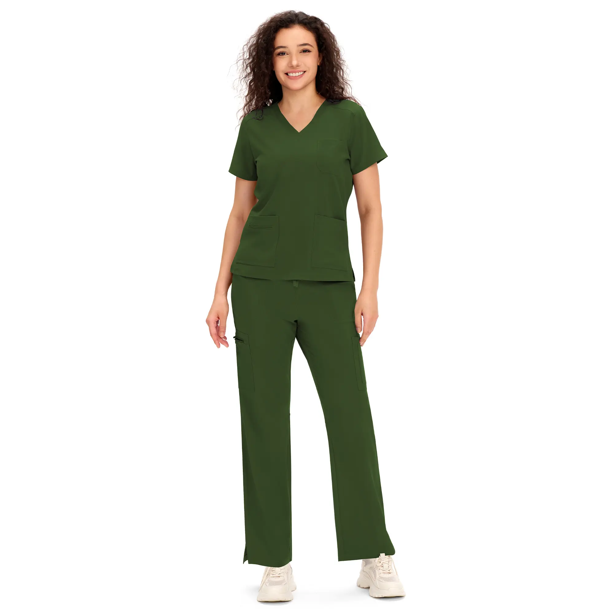 COZYFIT Women's ProPocket Scrubs Set - Lady's Medical Workwear Basic Clothes, V-Neck Top & Straight Leg Trouser with 12 Pockets, Comfort Fit, Easy Care