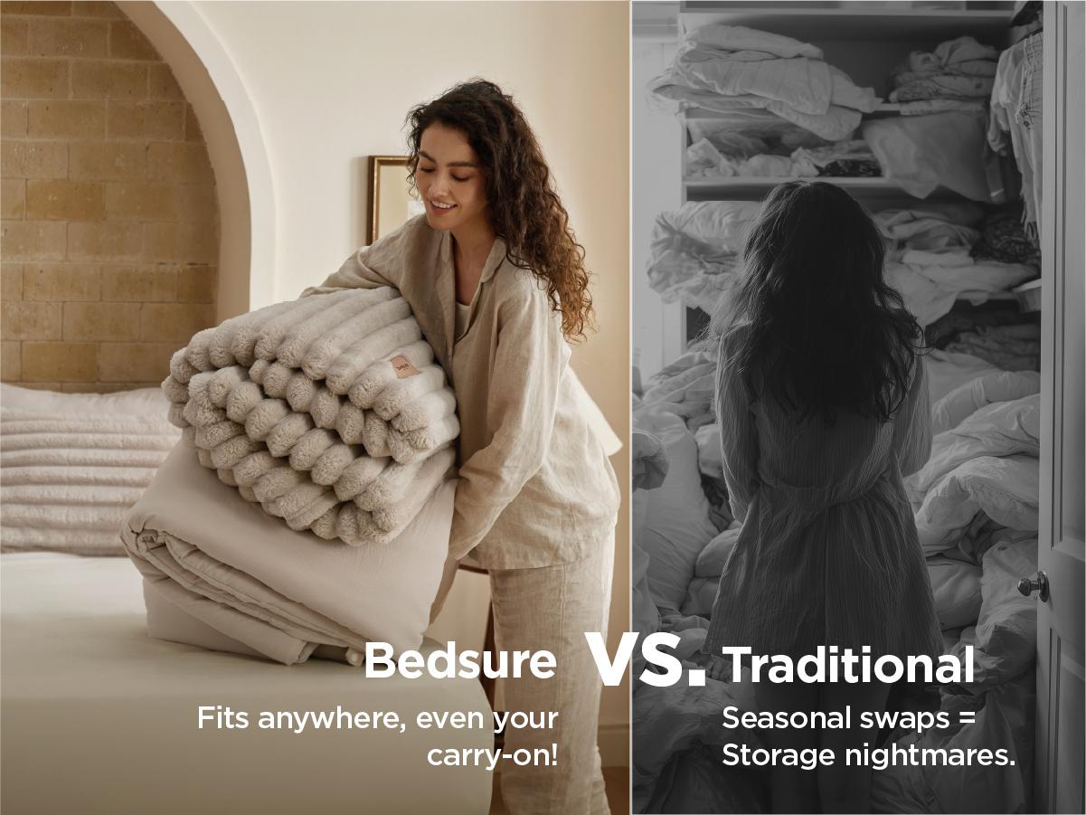 【Spring Glow Up】Bedsure 6 Pieces Gentlesoft 2-in-1 Comforter Set and Detachable Fluffy Blanket,  All Season , SnapTech Design for Space Saving