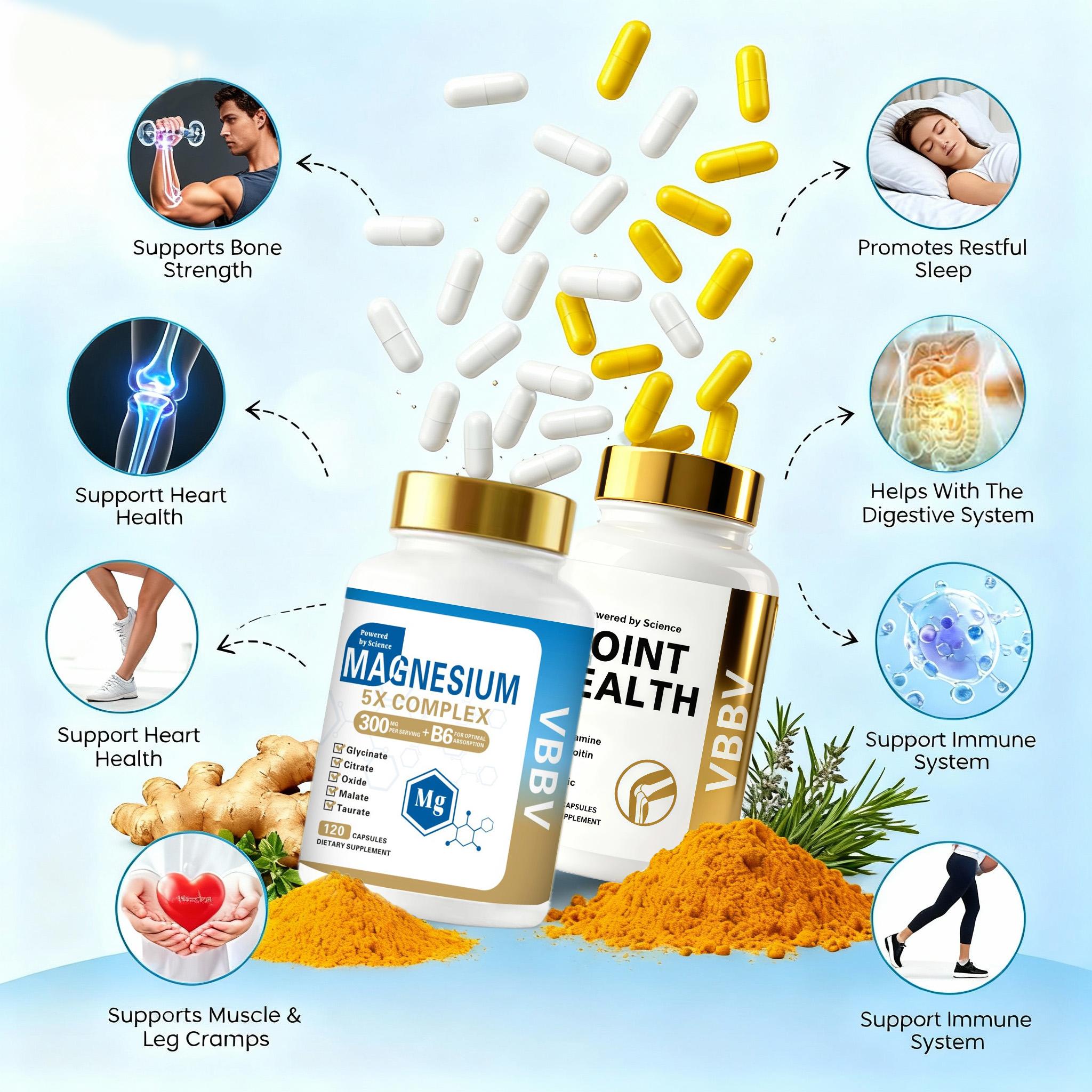 VBBV Move & Relax Bundle with Advanced Joint Support – Glucosamine Complex & 5 Magnesium Types – Mobility, Comfort & Relaxation joint  replacement joint pain relief