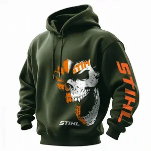 Stihl Printed Fleece Lined Hoodie, Vintage Workwear Graphic Pullover Hoodie, Outdoor Logging Streetwear Hoodie, Warm Unisex Casual Hoodie for Men, Classic Top Menswear Hoodie