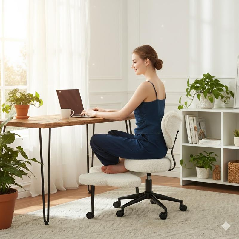 【Deal】Nost & Host Ergonomic Cross Legged Chair, 360° Swivel Meditation Chair with Wheels, Height Adjustable Seat for ADHD, Strong Lumbar Support, Chic Home Office Furniture