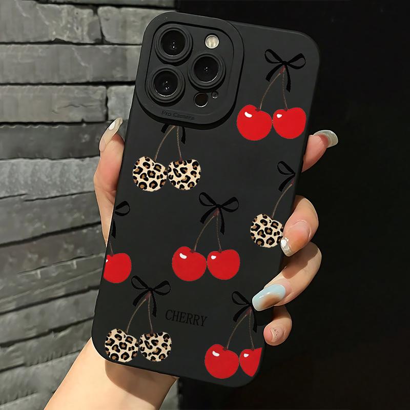 Cherry Pattern Full-Coverage Shockproof Phone Case Compatible with iPhone 17/16/15/14 Pro and Samsung S25/24/23/22 Series