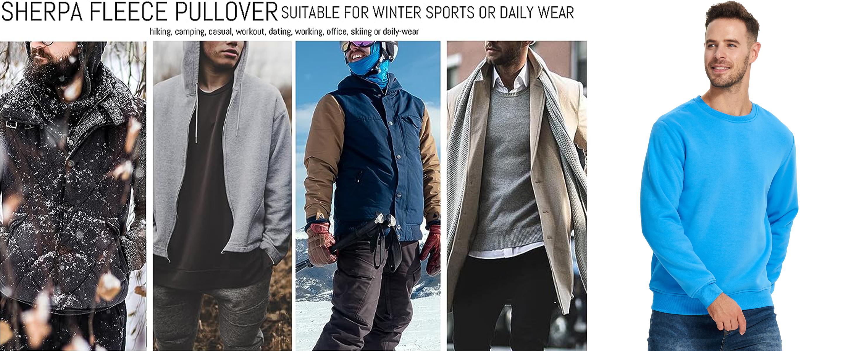 MAGCOMSEN Men's Sherpa Lined Sweatshirts Fleece Pullover Basic Tops Warm Crewneck Spring Winter Sweatshirt Fallfreshness Outdoorfun