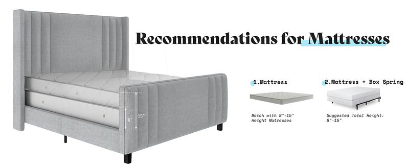 AMERLIFE Upholstered Bed with Vertical Channel Tufted Wingback Headboard & Footboard, Premium Velvet,No Box Spring Needed/Cool Furniture Bedroom/Queen/King Size/Best Gift Ideas/Christmas Gifts