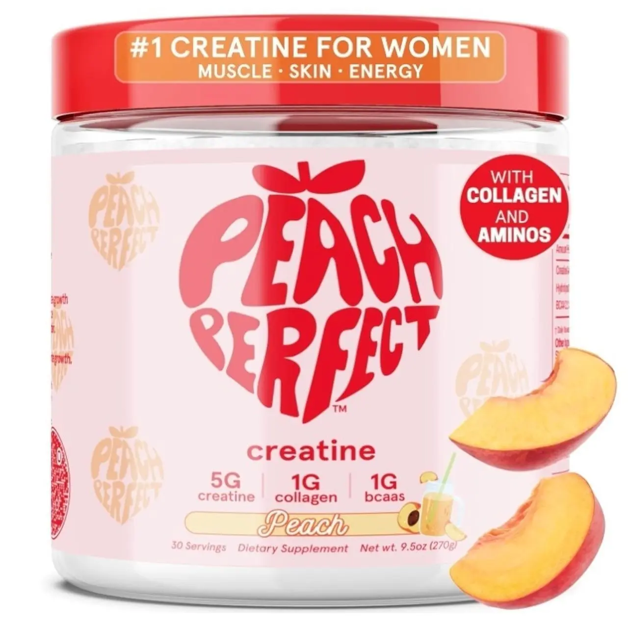 Creatine for Women – Micronized Creatine Monohydrate Powder with BCAA & Collagen for Glute Strength Support, Boosts Energy, Focus, Strength, and Endurance – Peach, 30 Servings