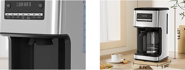 Coffee Maker, Drip Coffee Machine, 14-Cup Glass Carafe, Programmable, Delay Brew, Keep Warm, with Touch Screen, Stainless Steel,Silver