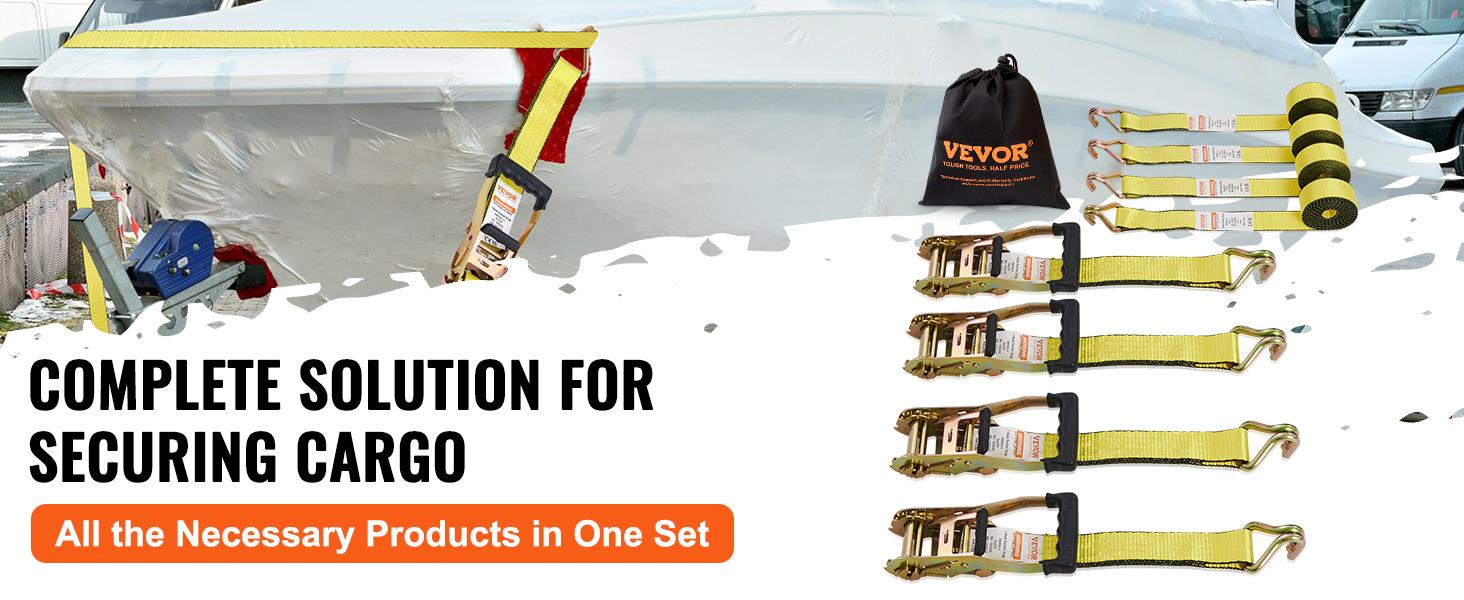VEVOR Ratchet Tie Down Straps (4PK), 5000 lb Break Strength, Double J Hook Includes 4 Premium 2" x 15' Rachet Tie Downs with Padded Handles, for Moving Securing Cargo, Appliances, Lawn Equipment