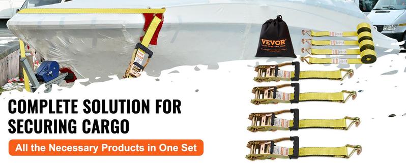 VEVOR Ratchet Tie Down Straps (4PK), 5000 lb Break Strength, Double J Hook Includes 4 Premium 2" x 15' Rachet Tie Downs with Padded Handles, for Moving Securing Cargo, Appliances, Lawn Equipment
