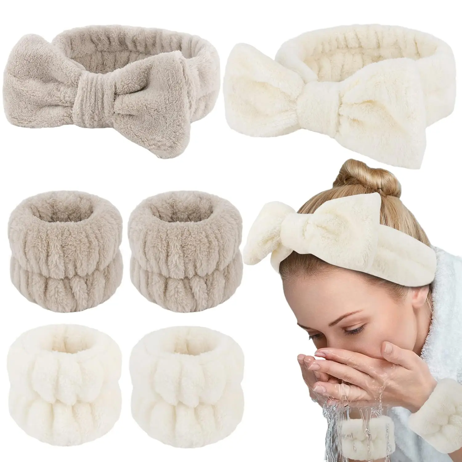 6PCS Soft Fabric Spa Headband & Wristbands Set, Hair Accessory for Face Washing, Makeup Application, Skincare Routines, Daily Use