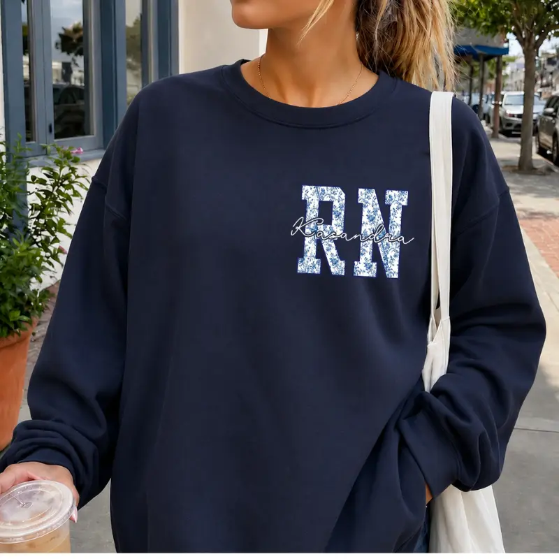 [CUSTOM] Registered Nurse Sweatshirt With Name, Personalized RN Blue Toile sweatshirt, Nurse Outfit, Nurse Appreciation Gift, Nurse Department
