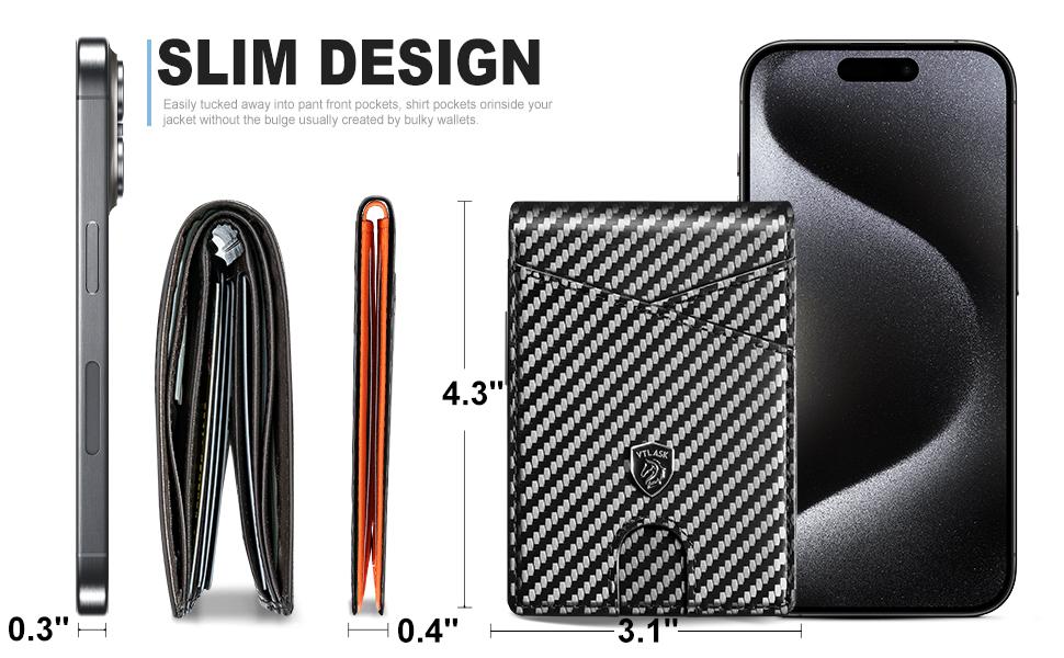 VTLASK 2026 Slim Bifold Men's Wallet - RFID Blocking Carbon Fiber & Minimalist Leather, 11 Card Slots, Western Wallet, Anti-Scratch, Cash Pouch Keeps Bills Tidy, Accessories for Adults, Gifts for Boyfriends, Black with Gift Box, Western Wallets, Accessori