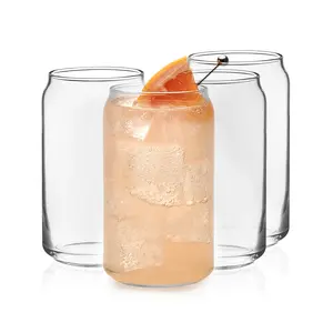 Libbey Classic Can Shaped Drinking Glasses Set of 4, Clear Kitchen Glass Tumbler, 16 Oz, Dishwasher Safe Glass Beer Cups for Beverages and Cocktails