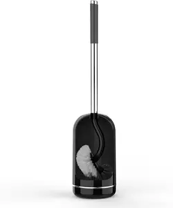 Toilet Brush and Holder Set, Compact Size Curved Toilet Bowl Brush for Bathroom Deep Cleaning with Stainless Steel Handle Toilet Cleaner Brush, Black SetSail