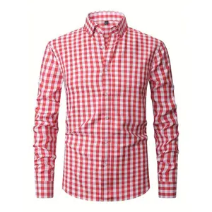 [Plaid Pattern Shirt] Classic Plaid Long Sleeve Button Down Lapel Shirt - Men's Spring Autumn Casual Trendy Tops