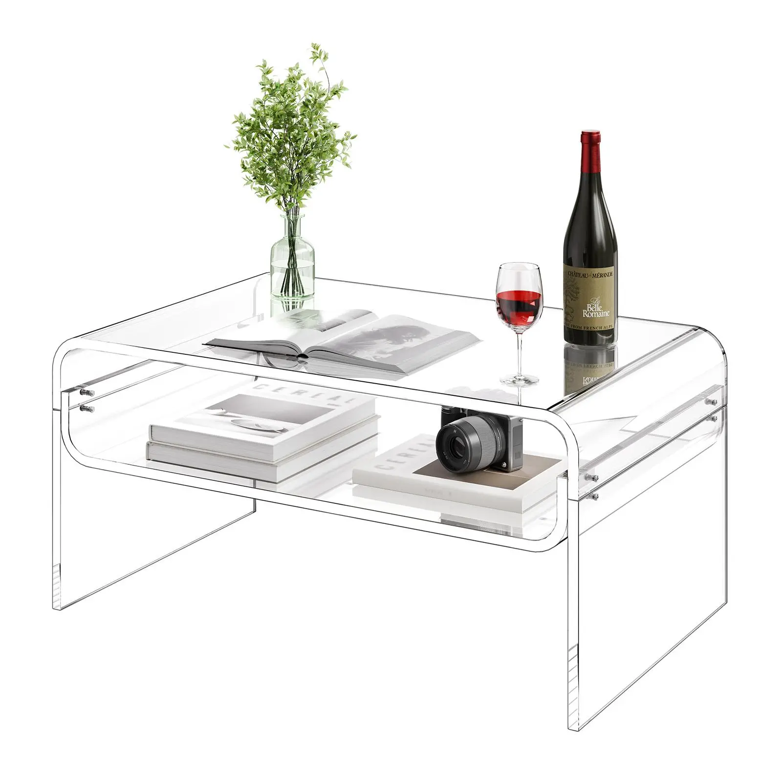 【SummerFinds】VEVOR Acrylic Coffee Table, 2 Tiers Center Table with Storage Shelf, Modern Rectangle Acrylic Coffee Desk, Ideal for Dining Room, Kitchen Island, Restaurant, Office, 19.7 x 31.5 x 15 in (Clear)