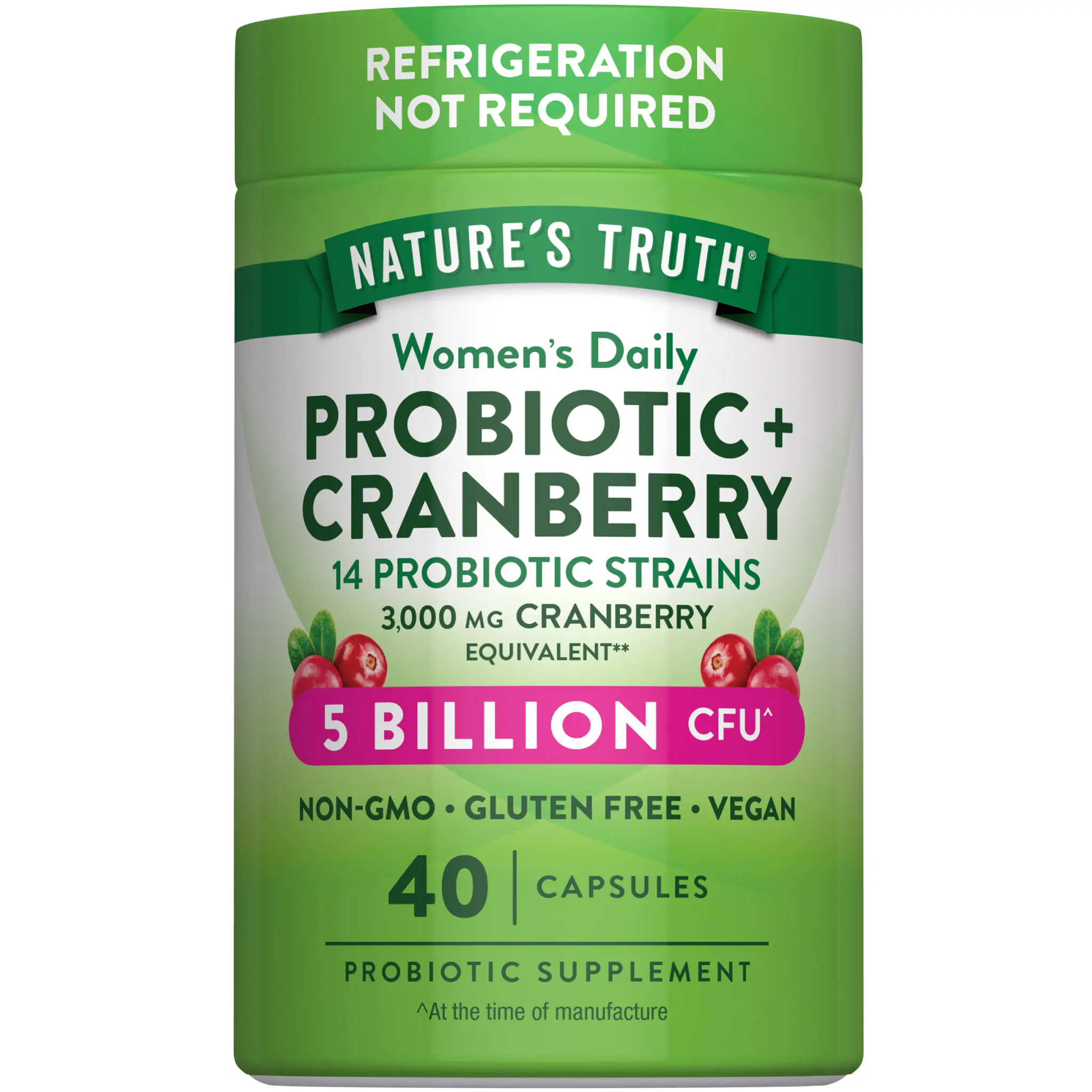 Nature's Truth Probiotics for Women with Cranberry - 5 Billion CFUs Daily - 40 Vegan Capsules - Non-GMO & Gluten Free