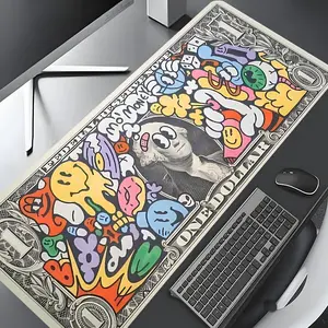 Street Art Dollar Bill Graffiti  Design Large Gaming Desk Mat,Hip-Hop Lovers  Aesthetic Desktop Decoration Drotection Pad,Washable Rubber Pad Non-Slip Lock Edge Multi-Size Desk Mat Suitable For Home Office,Good Gift for Family and Friends