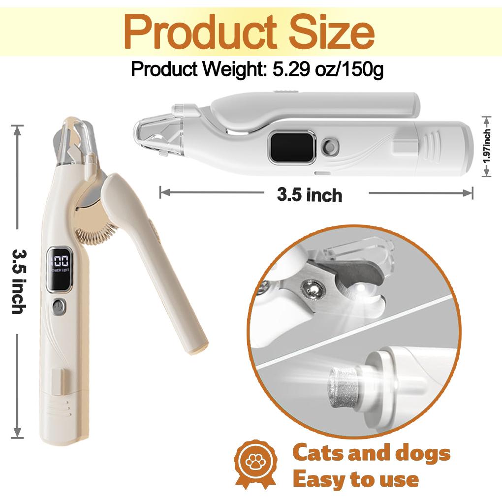 2-in-1 pet nail clipper and grinder, dog nail clipper trimmer, ultra quiet electric nail set, rechargeable, suitable for trimming toes and claws of dogs and cats of all sizes