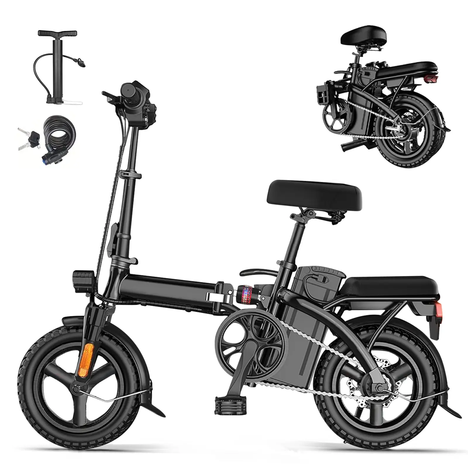 14Inch Folding Electric Bike 750W Motor 48V12Ah High Speed 20MPH E-Bike Air Tires Front & Rear Disc Brake LED Range 30Miles Portable Electric Bicycle