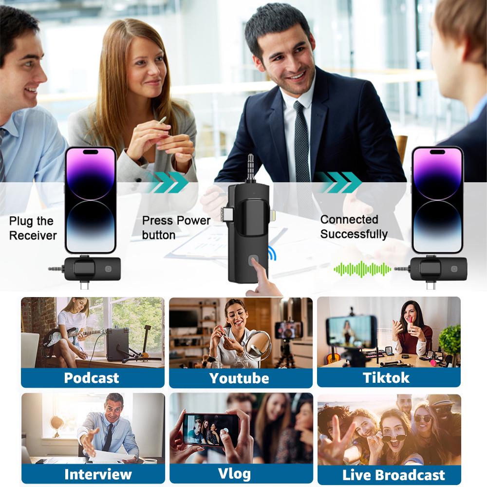 USB C Mini Wireless Microphone for iOS and Android Devices - Noise Reduction Lapel Mic for Recording, Clip on Mic, Mic for Video Recording, Tiktok, Youtube, Vlog USB C Mini Wireless Microphone for iOS and Android Devices - Noise Reduction Lapel Mic for Recording, Clip on Mic, Mic for Video Recording, Tiktok, Youtube, Vlog