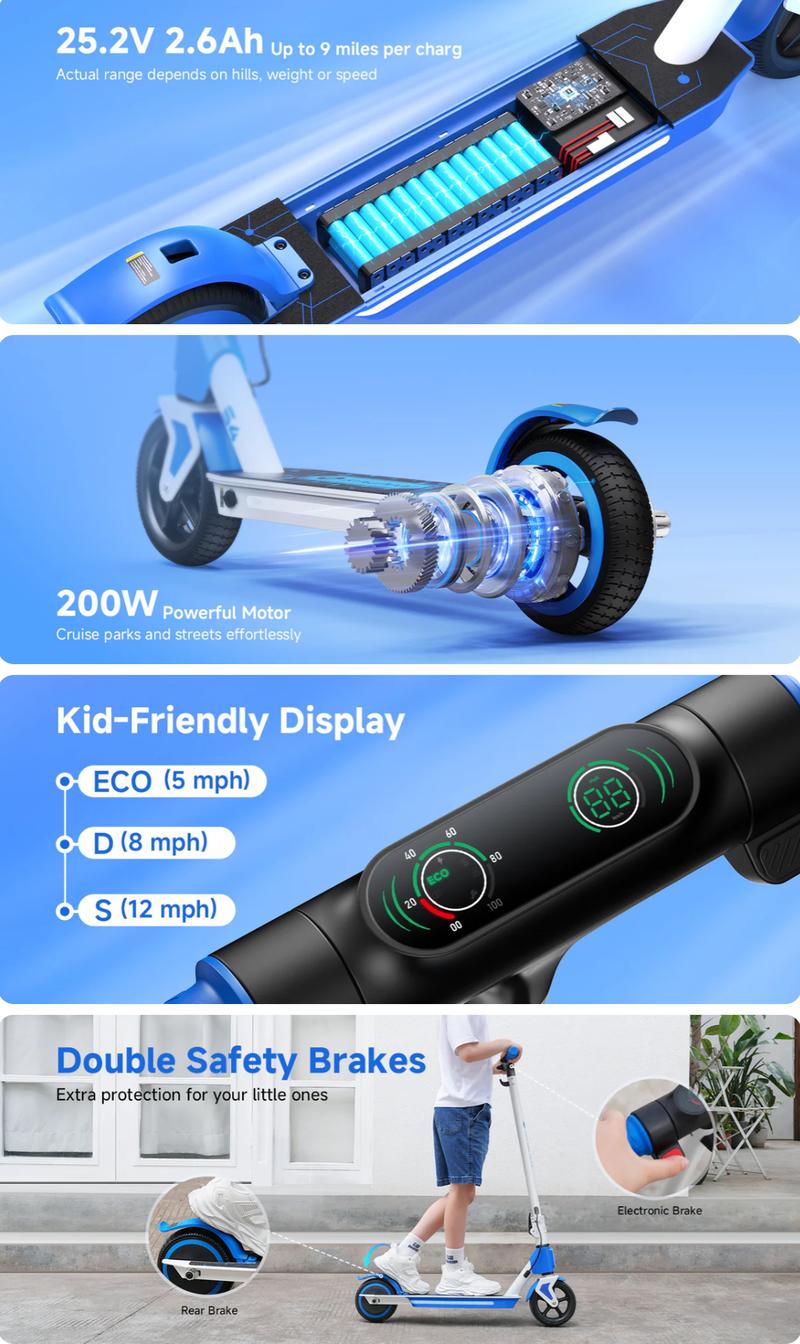 【Christmas Sale】 Electric Scooter for Kids- Aluminum Alloy Frame, 12 Mph & 9 Miles Range , 150W/200W Motor, Lightweight 20 lb, LED Lights & Electronic Brakes, Kids Foldable Electric Scooter for Kids
