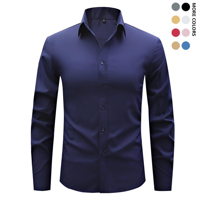 Men's Long Sleeve Shirt Slim Fit Solid Color Turn Down Collar Cardigan Business Casual