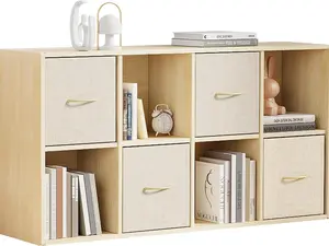 9 Cube Storage Organizer - Solid Wood Bookshelf with 5 Storage Bins, Cube Shelf with 3 Removable Back Panels, Vertical or Horizontal Bookcase, Open Book Shelf for Bedroom, Living Room, Office