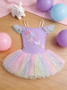 Girls Rainbow Butterfly Tutu Dress – Adorable Off-Shoulder Ballet Costume with Sparkle Skirt for Dance Recital & Parties"