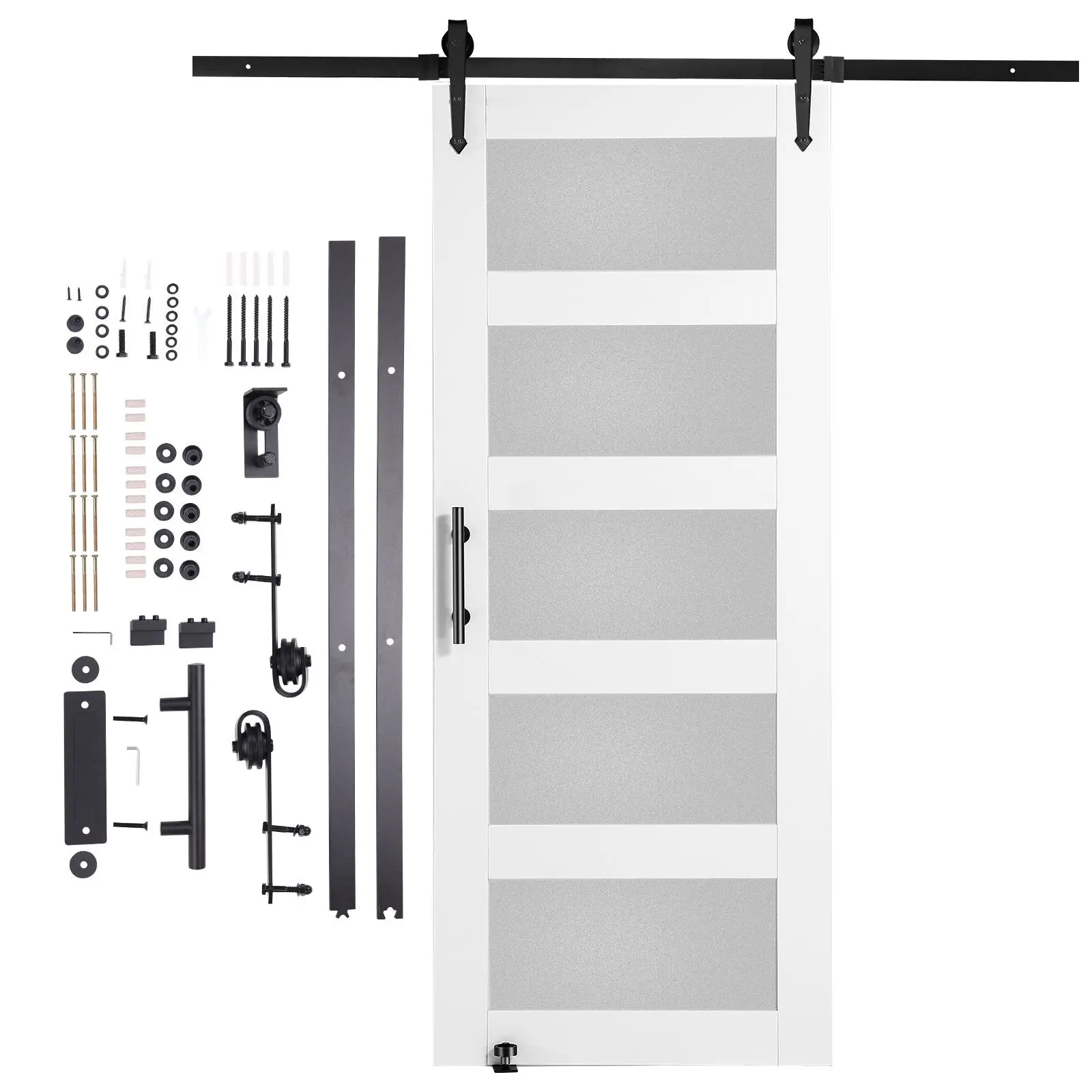 VEVOR Barn Door and Hardware Kit,  , 32" x 84" Wood and Glass Sliding Barn Door, Smoothly and Quietly, Barn Door Kit with 8-in-1 Floor Guide and Door Handle, Spruce Wood Slab and Frosted Glass#BackToSchool