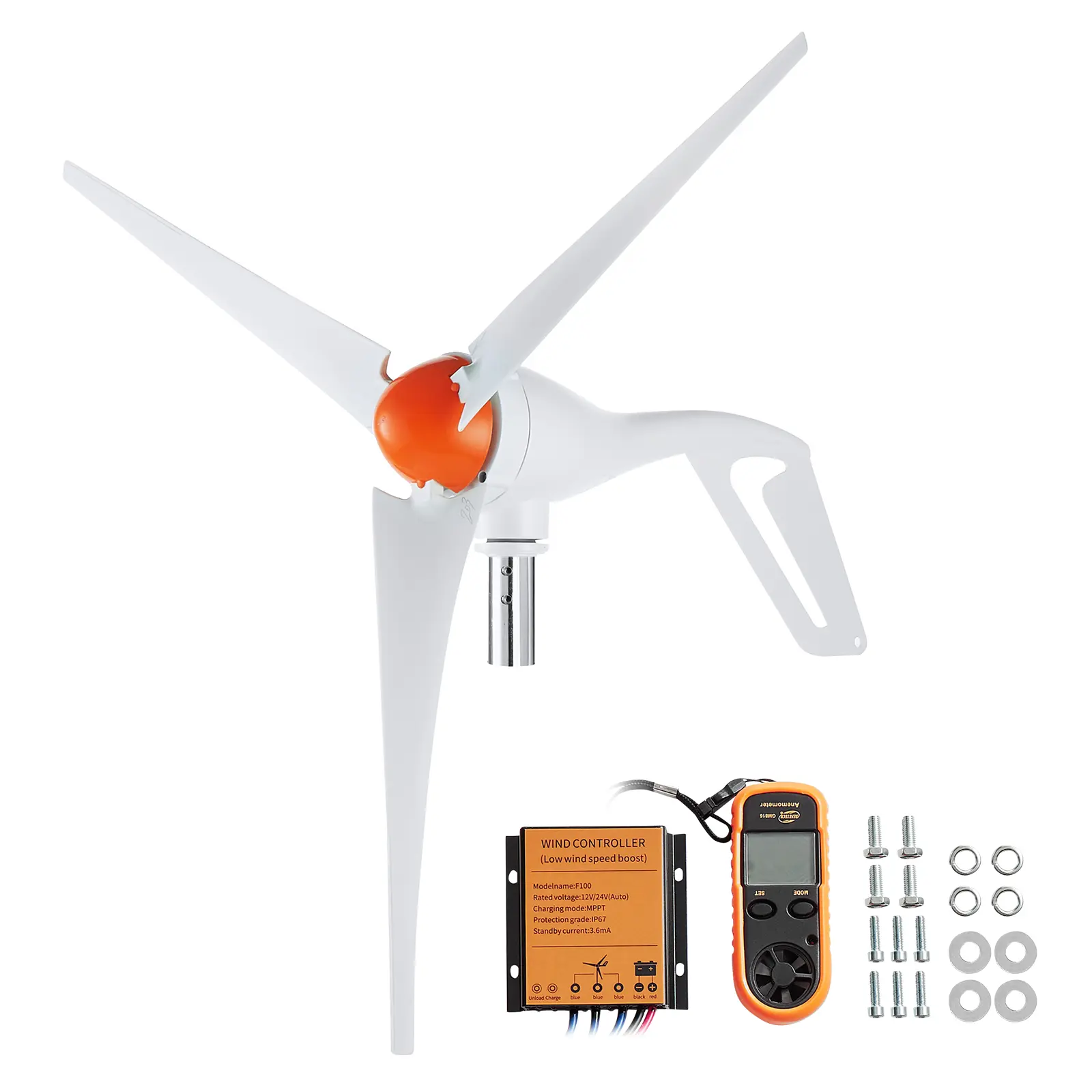 【Summerfinds】VEVOR 500W Wind Turbine Generator with Anemometer 12V Wind Turbine Kit3-Blade Wind Power GeneratorMPPT Controller & Adjustable Windward DirectionSuitable for HomeFarmRVsBoats