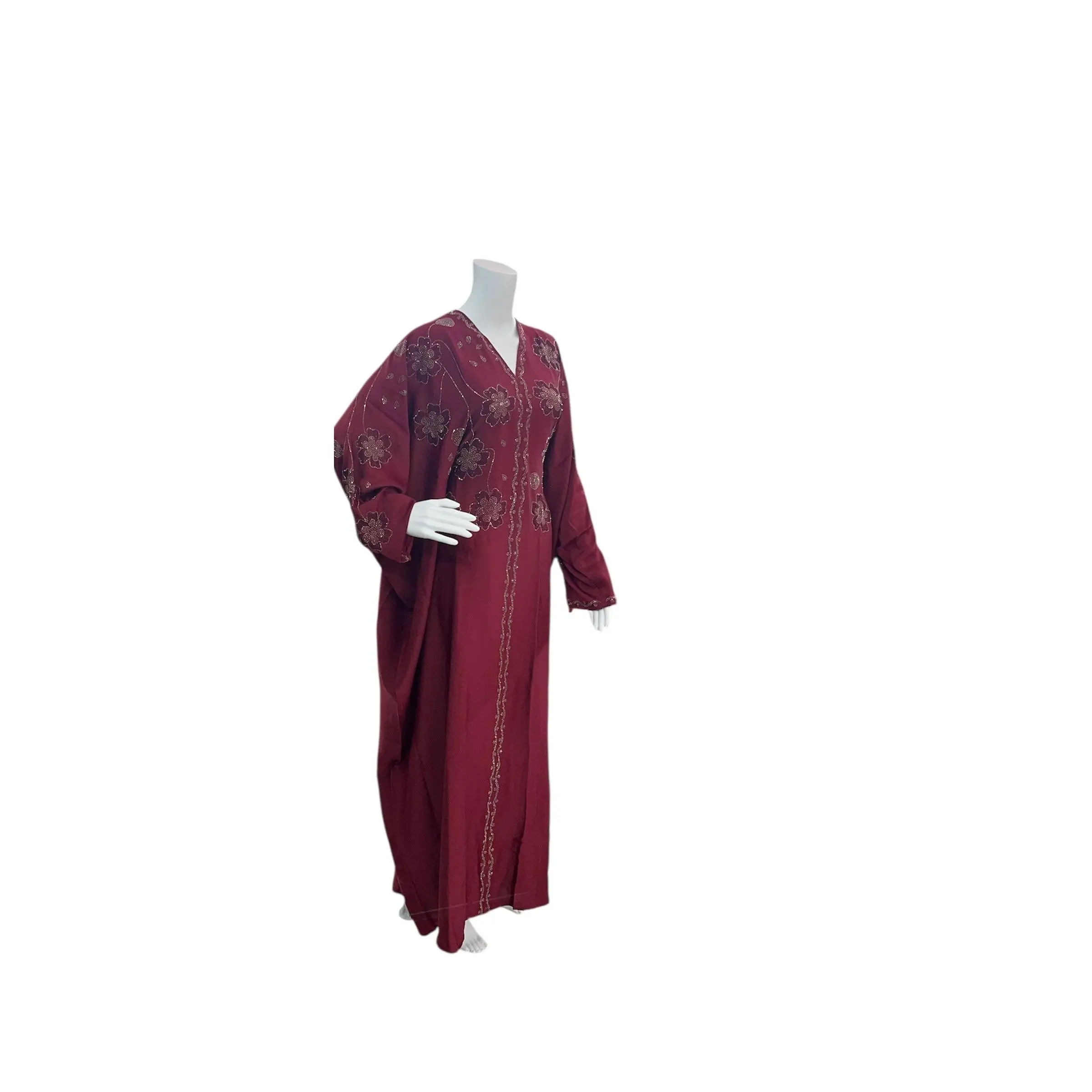 Red Glamorous Abaya with Gemstones Long Sleeve All Seasons Inner Belt & Scarf Included