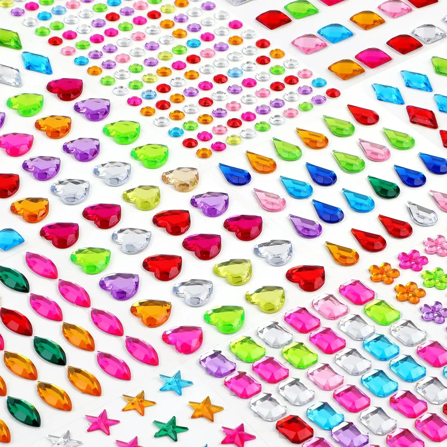407pcs Gem Stickers, Self Adhesive Rhinestones, Stick on Jewel for Crafts | Bling Acrylic, Big Assorted Shapes, Glitter DIY Supplies for Face Nail Art Scrapbook Scrapbooking, Heart Bedazzling Kit