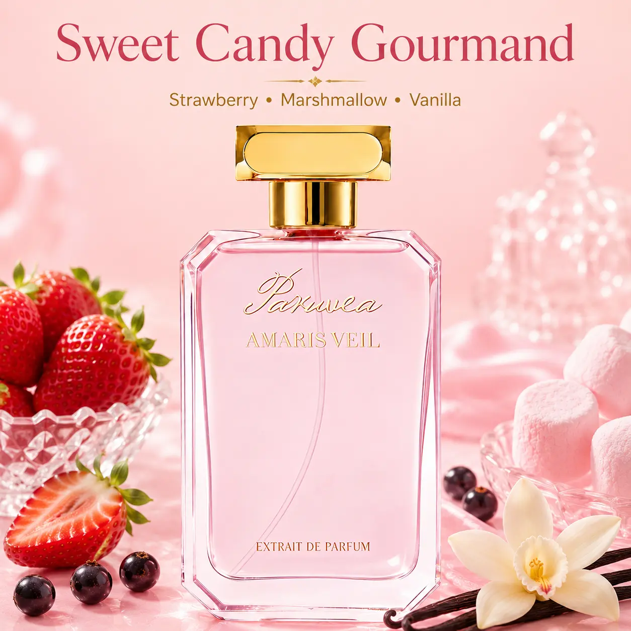 Paruvea Amaris Veil Extrait De Parfum | Strawberry Vanilla Marshmallow Perfume for Women | Sweet Romantic Gourmand Scent | Soft Long Lasting Fragrance 100ml (3.4 fl oz), #backtoschool