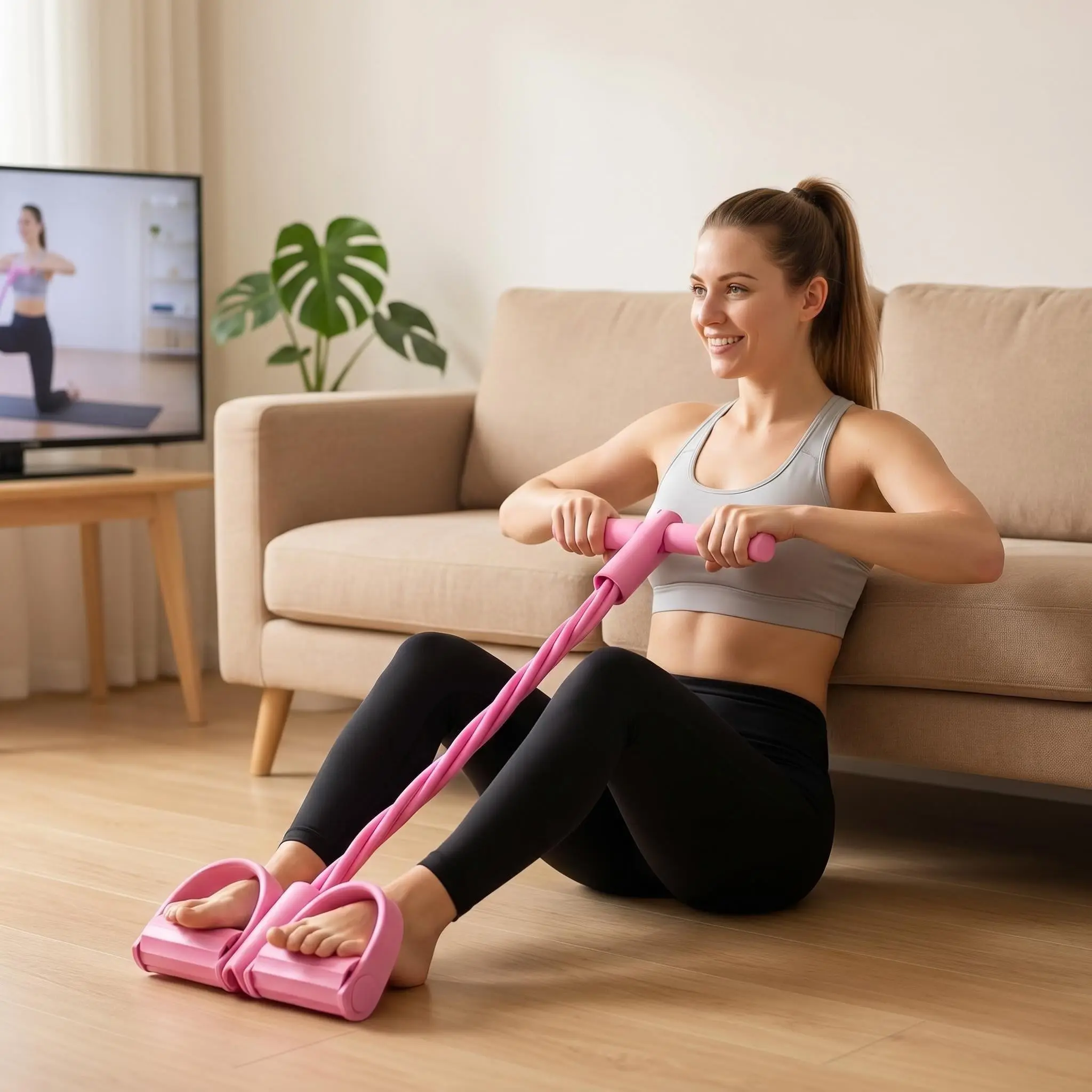 Unisex 6-Tube Elastic Yoga Pedal Puller Resistance Band Set, Pink Upgraded Version-Purple Upgraded Version, Home Gym Fitness Equipment for Abdominal Training & Full-Body Workouts, Pink Upgraded Version - 6-Tube