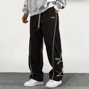 Men's Star Print Wide Leg Pants - Casual style with star design; features an adjustable drawstring waistband, comfortable cut; suitable for various occasions such as daily commuting and weekend outings., Activewear, Trouser