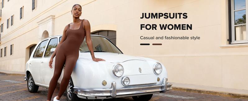 BRXL Built-in Bra Jumpsuit Stretch Sportswear Stylish Sportswear Women's Square Neck Ribbed Sleeveless Seamless Jumpsuit with Tummy Control Suitable for Casual Wear Fitness Yoga -1