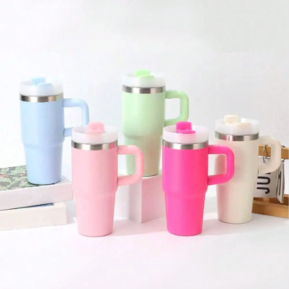 14oz (0-500ml) Multicolor Stainless Steel Double Wall Insulated Thermal Tumbler Flask - Anti-Scalding, Explosion-Proof, Leak-Proof, Colorblock Print, Handle & Straw Included, Blank for Heat Press Sublimation, DIY Craft Outdoor Sports Water Bottle