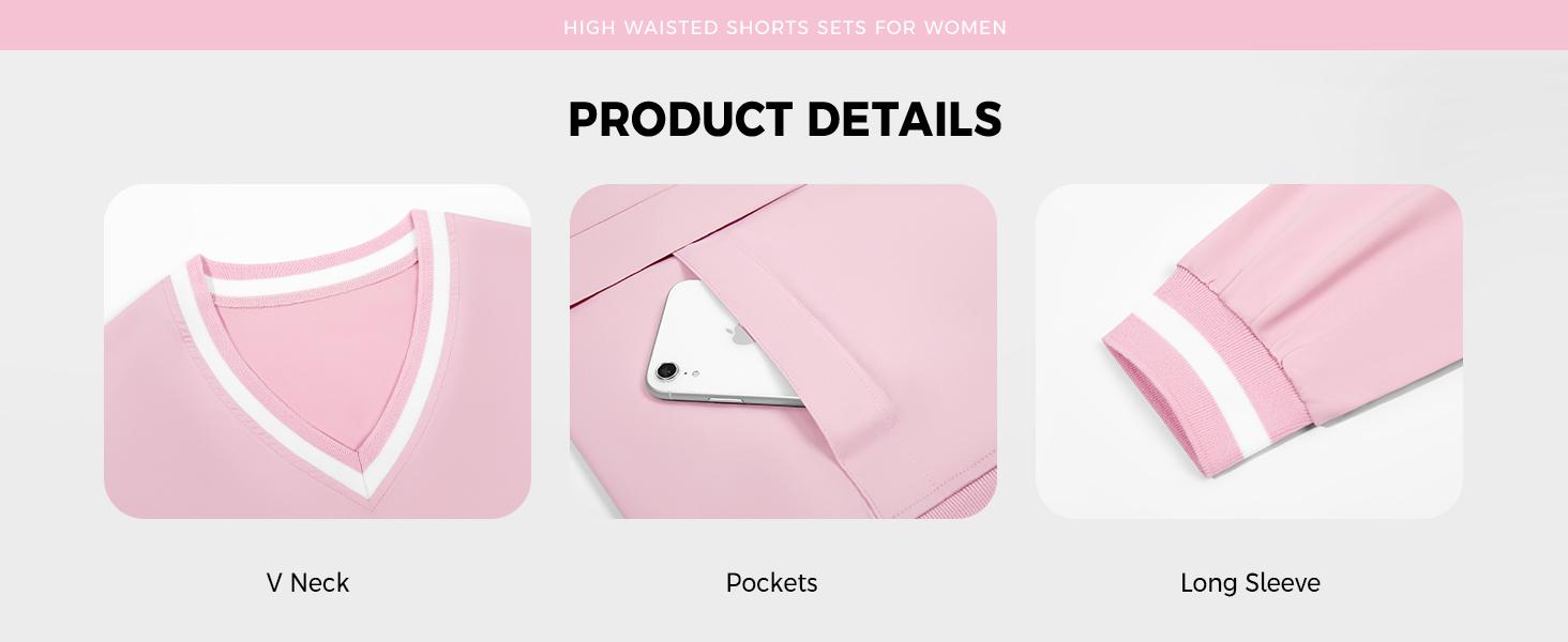 Fisoew Womens 2 Piece Outfits Long Sleeve V Neck Sweatshirt High Waist Running Shorts Sets Loose Fall Workout Tracksuits Outdoor Sports Fabrics Athleisure Set Outfit SpringStatements