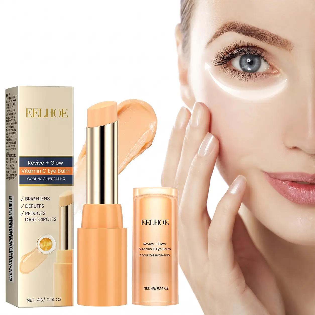EELHOE Vitamin C Rich Eye Balm (4g/0.14 oz) - Revive + Glow Under Eyes Treatment, Brightens Skin, Depuffs, Hydrates, Cooling Skincare