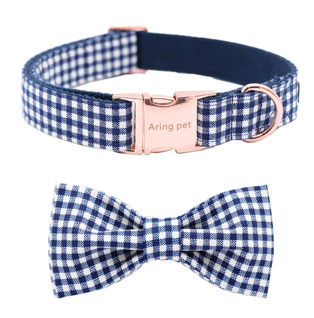ARING PET Soft Cotton Spring Bowtie Dog Collar - Universal, Adjustable, Stain Resistant, Box-Stitched, Strong Webbing, Rose-Gold Buckle, Quality Guaranteed (Size S)