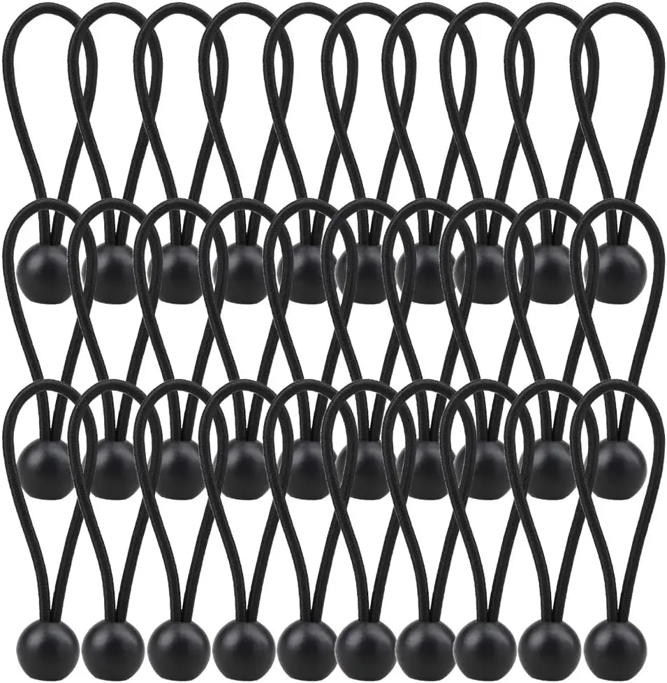 Bungee Balls (30-Pack) - 4mm-Thick, 4-In Heavy-Duty Weather-Resistant Rubber Core Tarp Tie-Down Straps for Camping Tent Securing, Cargo with UV Protection