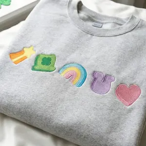 Embroidered Lucky Charm Sweatshirt, St Patrick’s Day Shamrock Rainbow, Lucky Irish Crewneck Sweatshirt, Holiday Embroidery