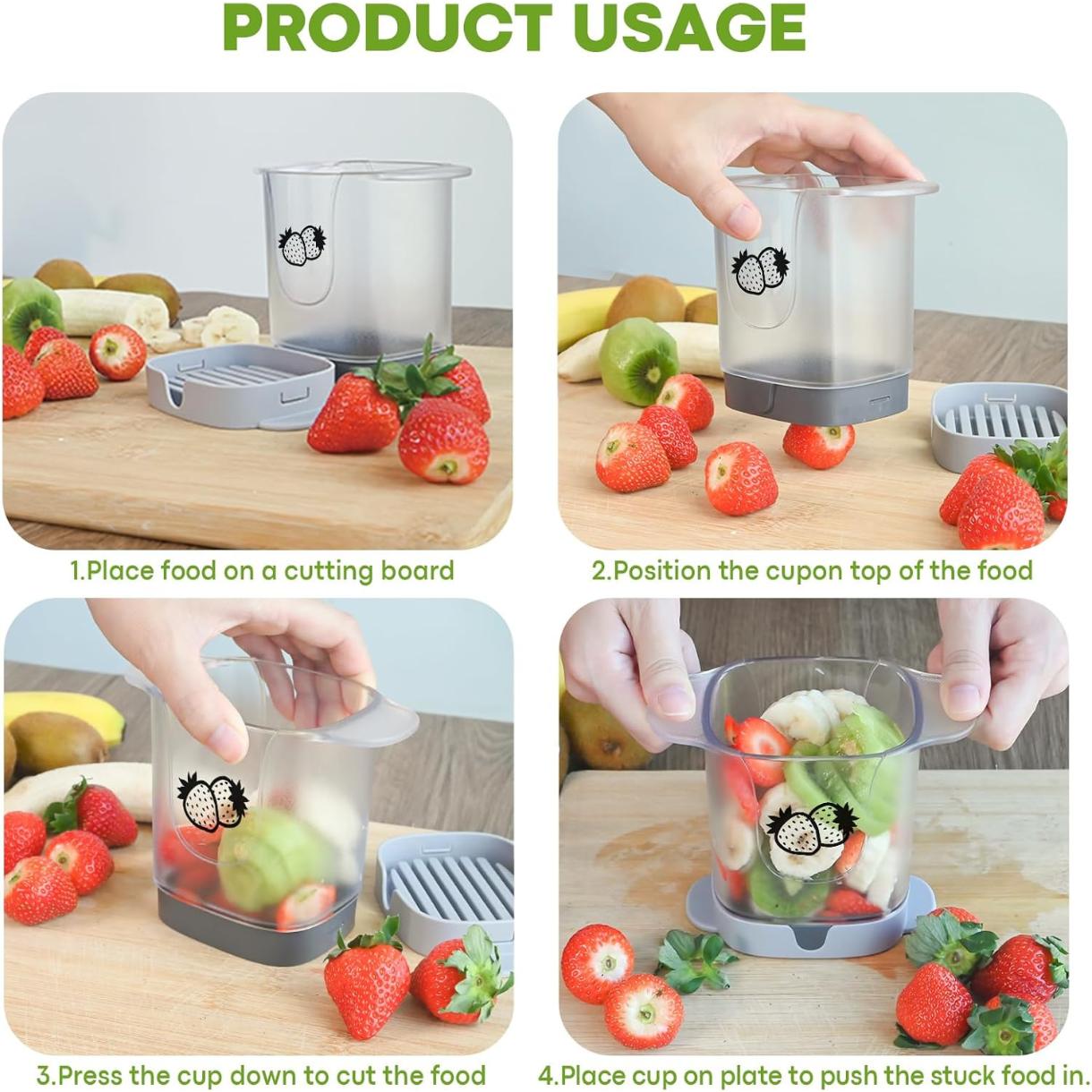 Upgrade Fruit Slicer, Multifunctional Strawberry Slicer with Cleaning Brush, Cup Slicers for Fruits and Vegetables(Gray)