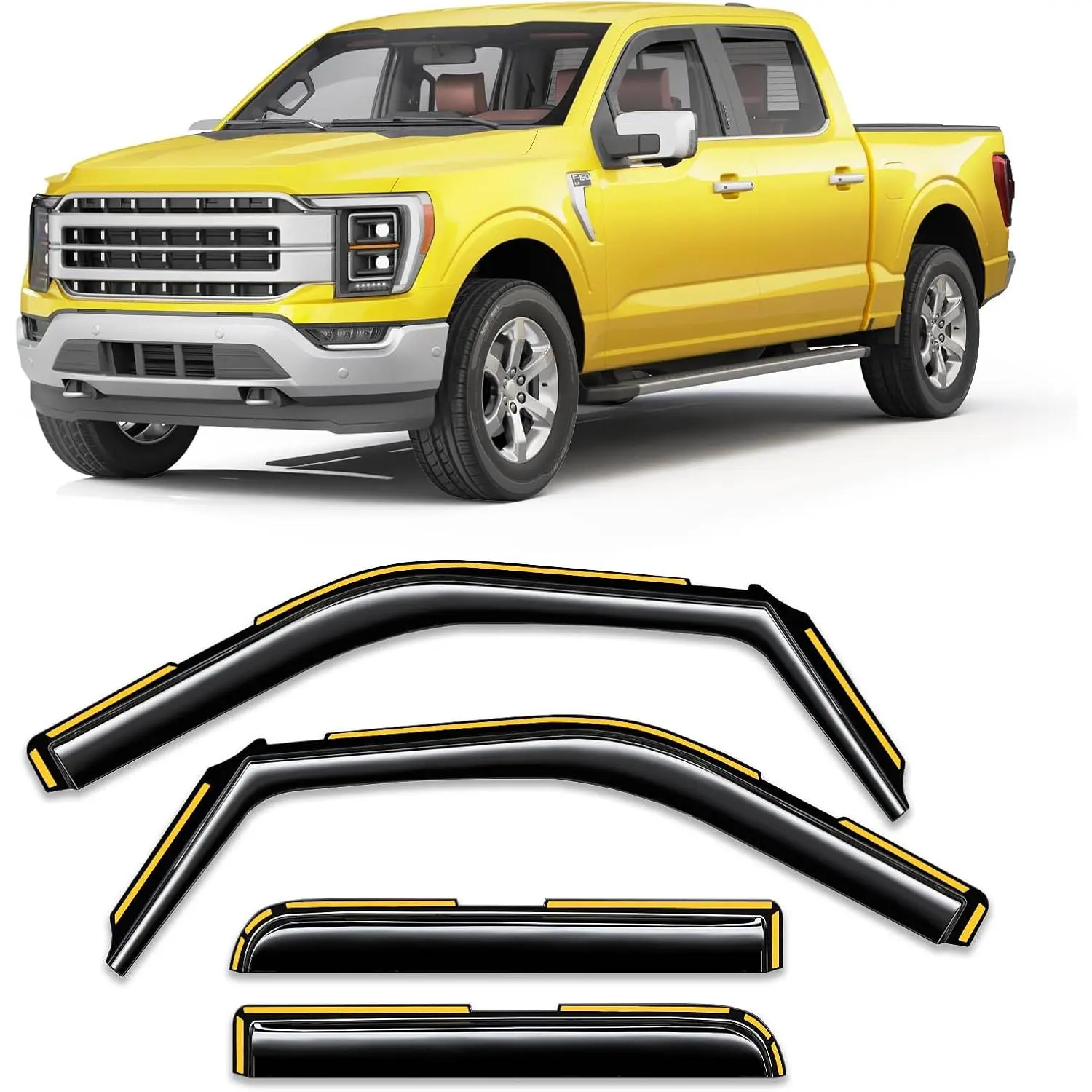 in-Channel Window Rain Guard for Ford F150 2021-2026 SuperCrew Rain Guards Side Truck Window Visors Low Profile Vent Visor Window Deflectors Vent Shades Car Accessories