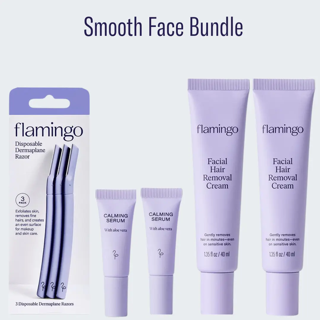 Smooth Face Bundle: 2 Hair Removal Creams, 2 Calming Serums, 3 Dermaplanes Facial Peach Gentle,Facial hair remover for women,Gentle for Sensitive Skin