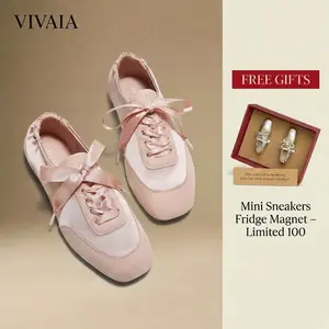 VIVAIA Women's Satin Square-Toe Ballet Sneakerina Sneakers, Adjustable Lace-Up Ballet Flats with 2 Laces,Wide Toe Box,Suede-Like Integrated Insole Machine Washable, Lightweight,Triple-Sole Comfort Balletcore  (Cristina)
