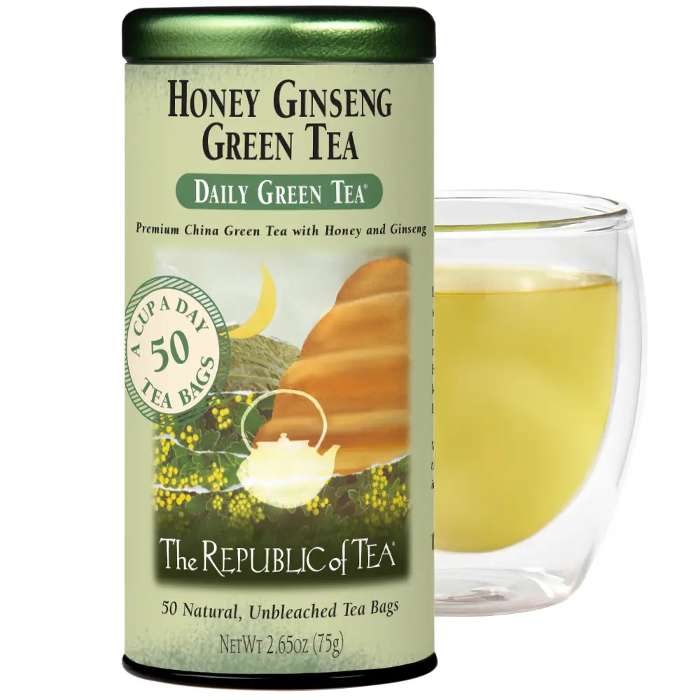 The Republic of Tea - Honey Ginseng Green Tea, 50 Tea Bags, Tin | Flavored Gourmet Tea | Caffeinated