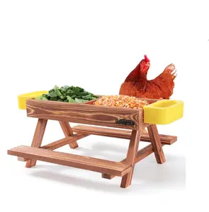 Chicken Feeder & Waterer Kit – Handmade Wooden No-Waste Poultry Supplies with Picnic Table for Coop